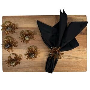 Vintage Atomic Starburst Beaded Napkin Rings Set of 6 Mid Century Gold